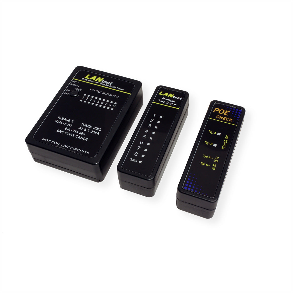 VALUE Lantest Multi-Network Kabel – Netzwerk-Kabeltester – RJ45, PoE