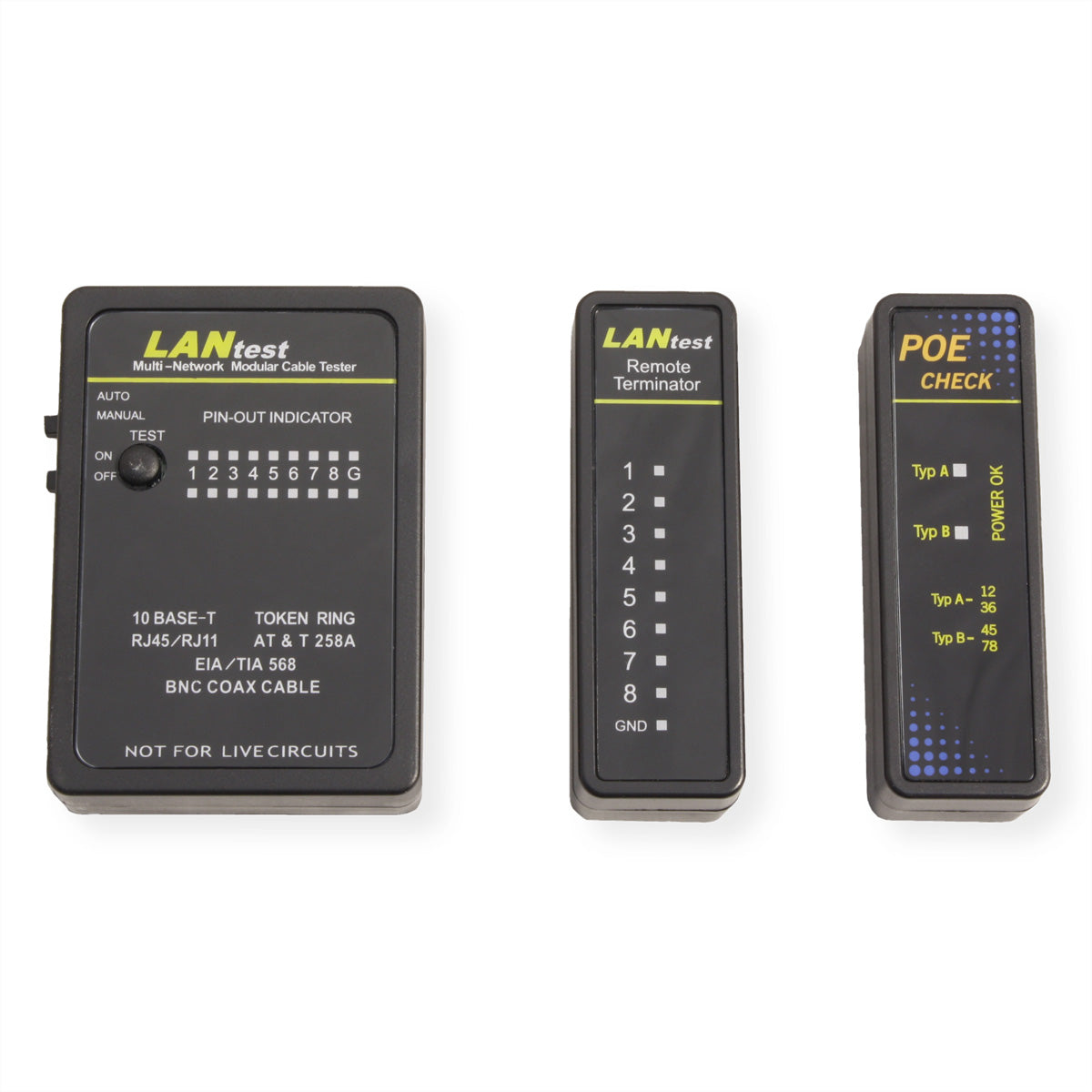 VALUE Lantest Multi-Network Kabel – Netzwerk-Kabeltester – RJ45, PoE