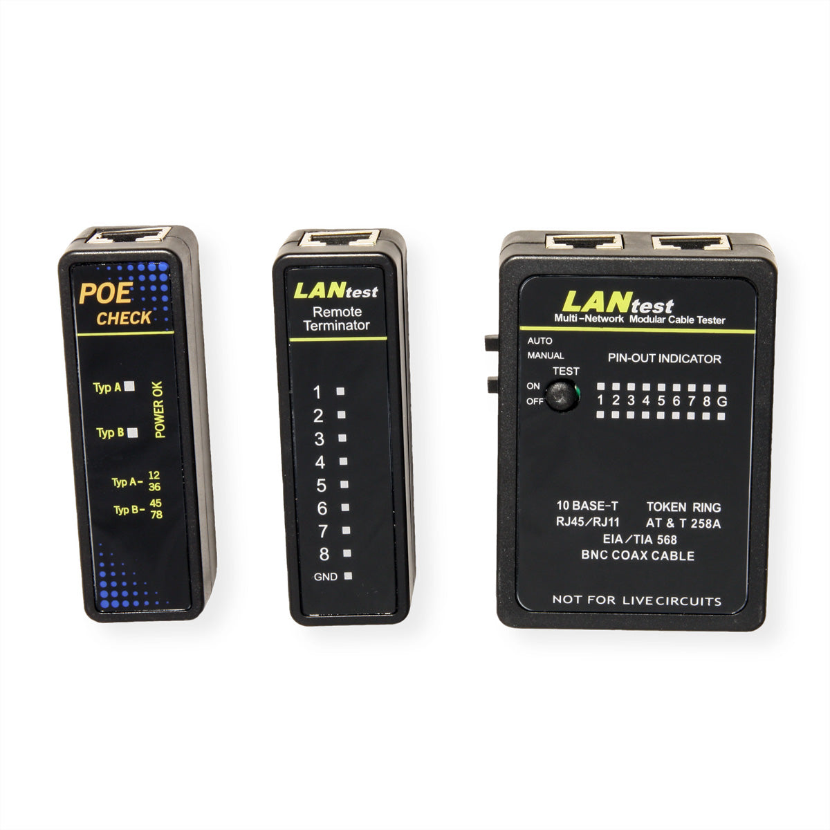 VALUE Lantest Multi-Network Kabel – Netzwerk-Kabeltester – RJ45, PoE