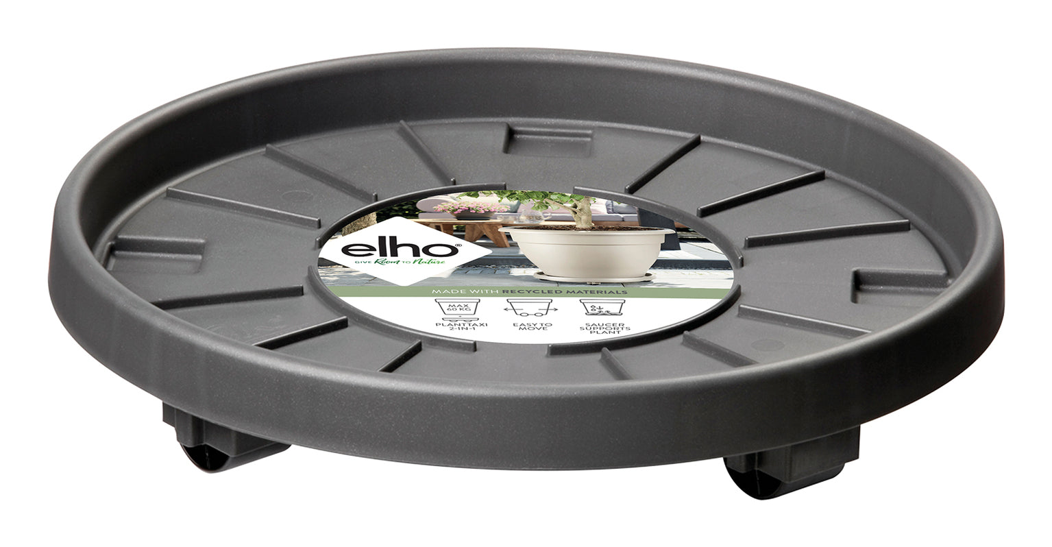 elho Universal Planttaxi 35 Untersetzer – Recycling-Kunststoff – Schwarz – Ø 350 × 65 mm – 4 Rollen