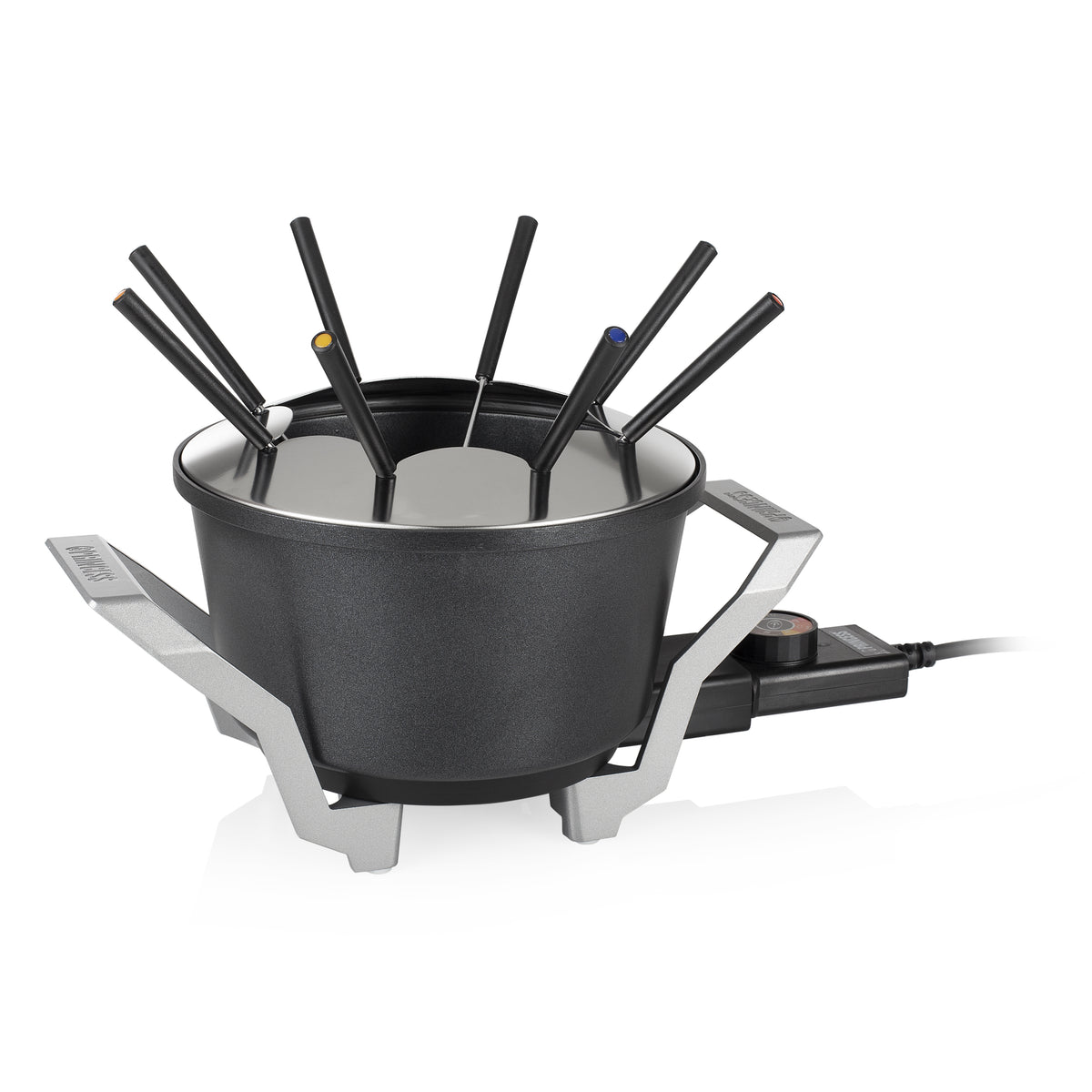 Princess Fondue Premium 173100 – Aluminiumguss, 1,5 l, 8 Gabeln, elektrisch – schwarz/Edelstahl