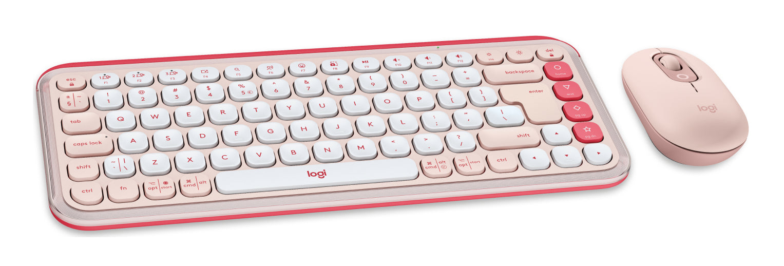 Logitech Pop Icon – Tastatur, kabellos (Bluetooth), US-Layout (EN), Pink/Weiss – für Windows, macOS & Android
