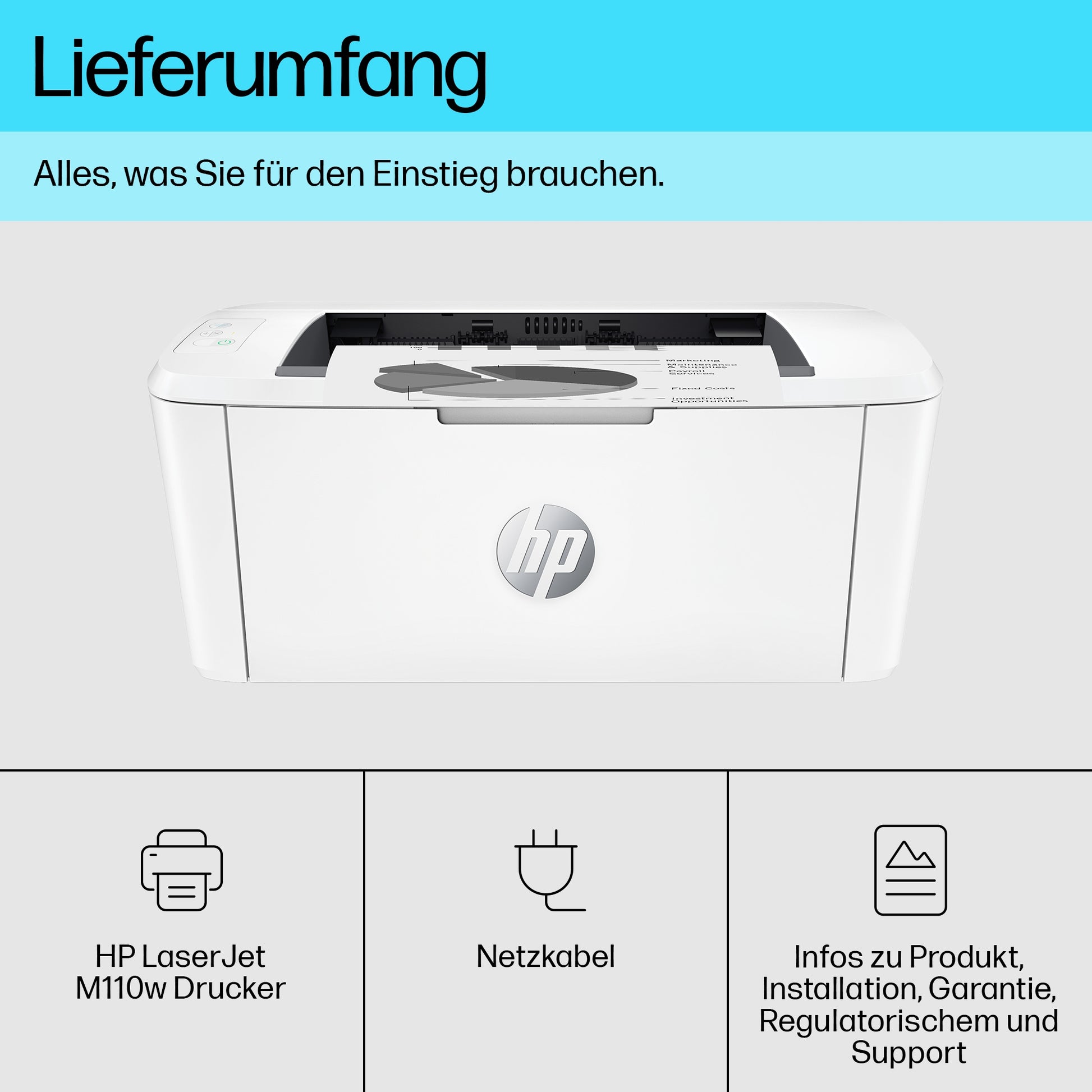 HP LaserJet M110w – Schwarz-Weiss, A4, WLAN, LAN, USB, 20 Seiten pro Minute, AirPrint, Mopria