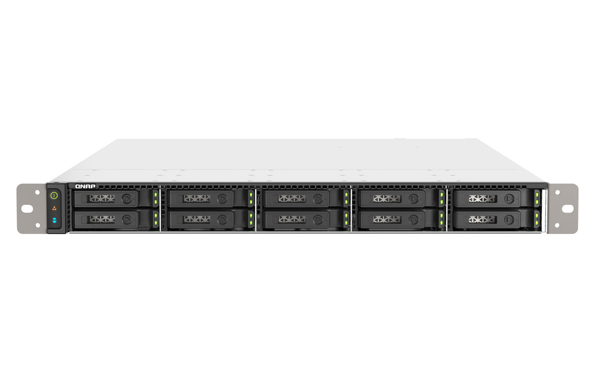 QNAP TS-h1090FU – 10-Bay Rack 1U NAS – AMD EPYC 7302P, 64 GB RAM, 25GbE, 2×SFP28, QuTS hero, redundantes Netzteil