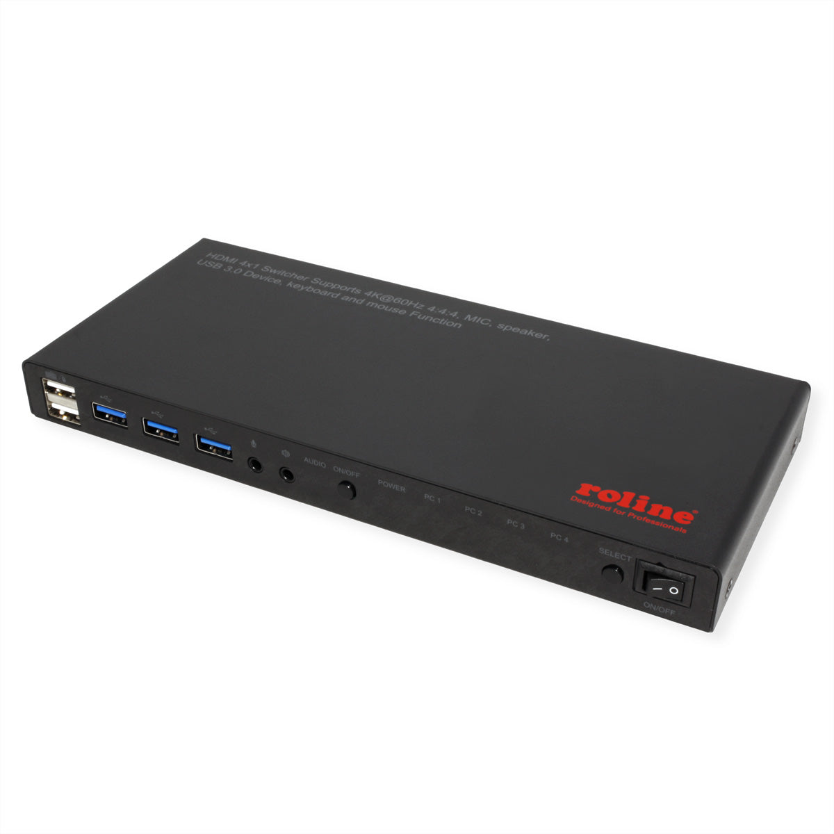 ROLINE 4-Port HDMI KVM-Switch – 4K/60 Hz, 3-Port USB 3.0-Hub, Audio