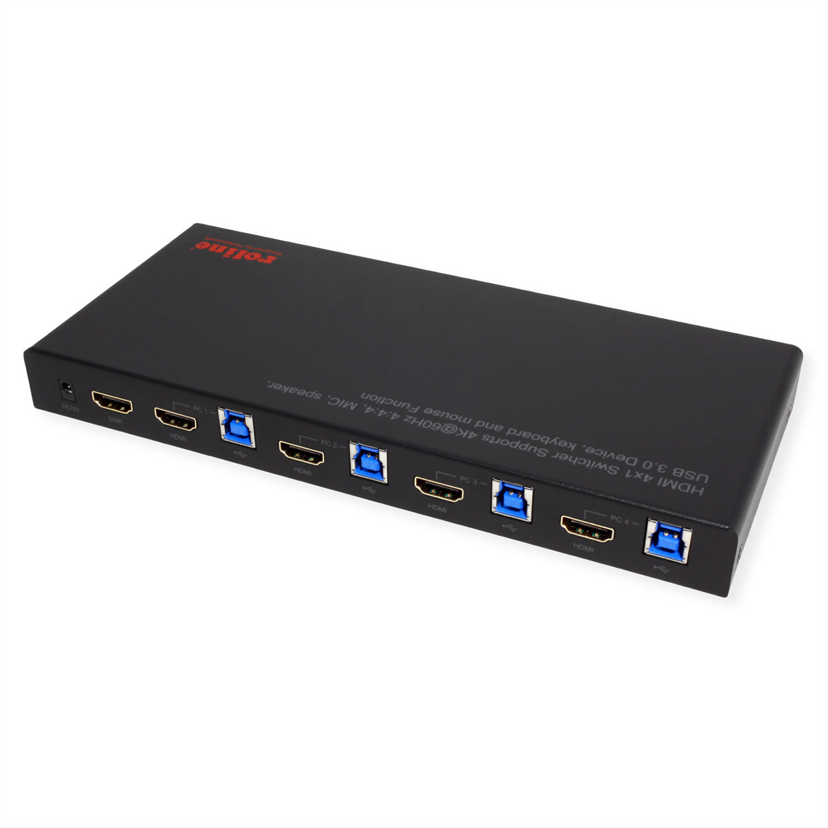 ROLINE 4-Port HDMI KVM-Switch – 4K/60 Hz, 3-Port USB 3.0-Hub, Audio