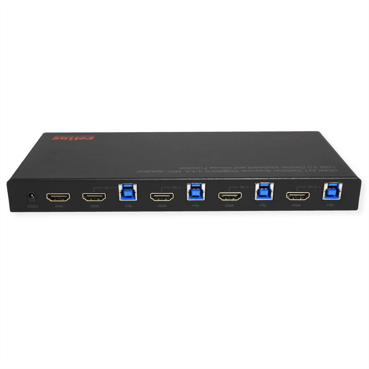 ROLINE 4-Port HDMI KVM-Switch – 4K/60 Hz, 3-Port USB 3.0-Hub, Audio