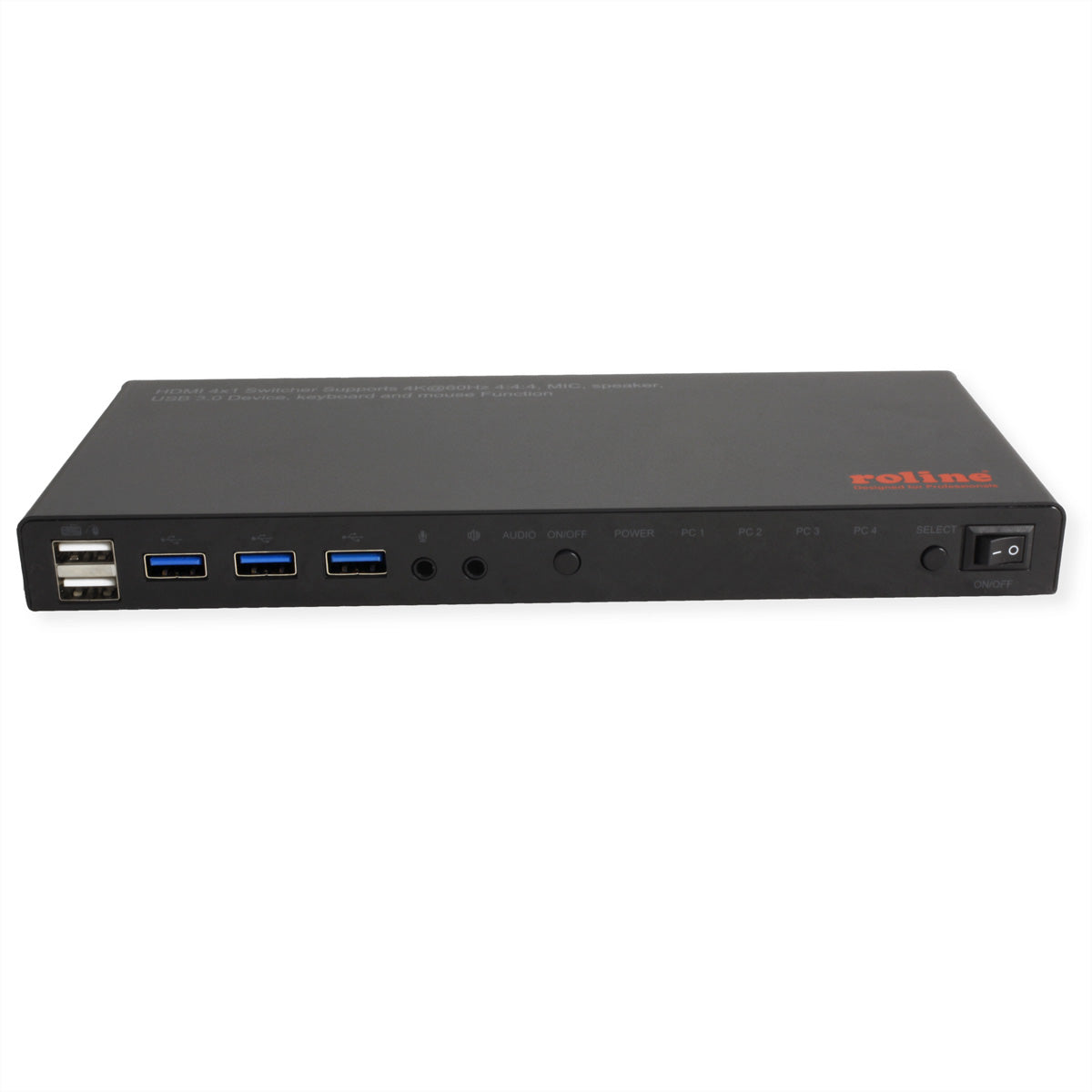 ROLINE 4-Port HDMI KVM-Switch – 4K/60 Hz, 3-Port USB 3.0-Hub, Audio