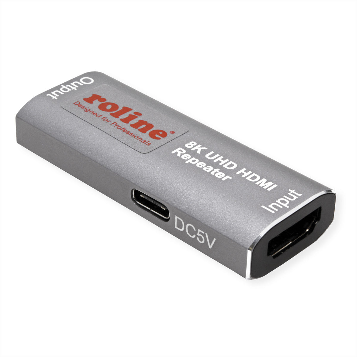 ROLINE HDMI-Repeater – 8K (7680 × 4320) @ 60 Hz, bis 10 m, HDCP, Grau