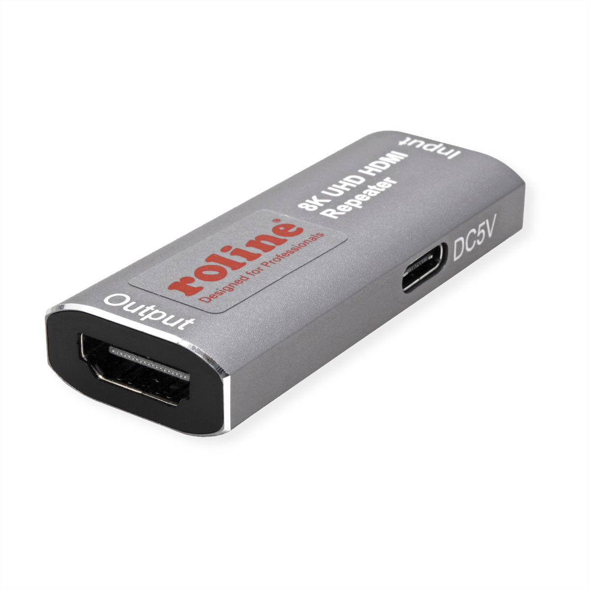 ROLINE HDMI-Repeater – 8K (7680 × 4320) @ 60 Hz, bis 10 m, HDCP, Grau