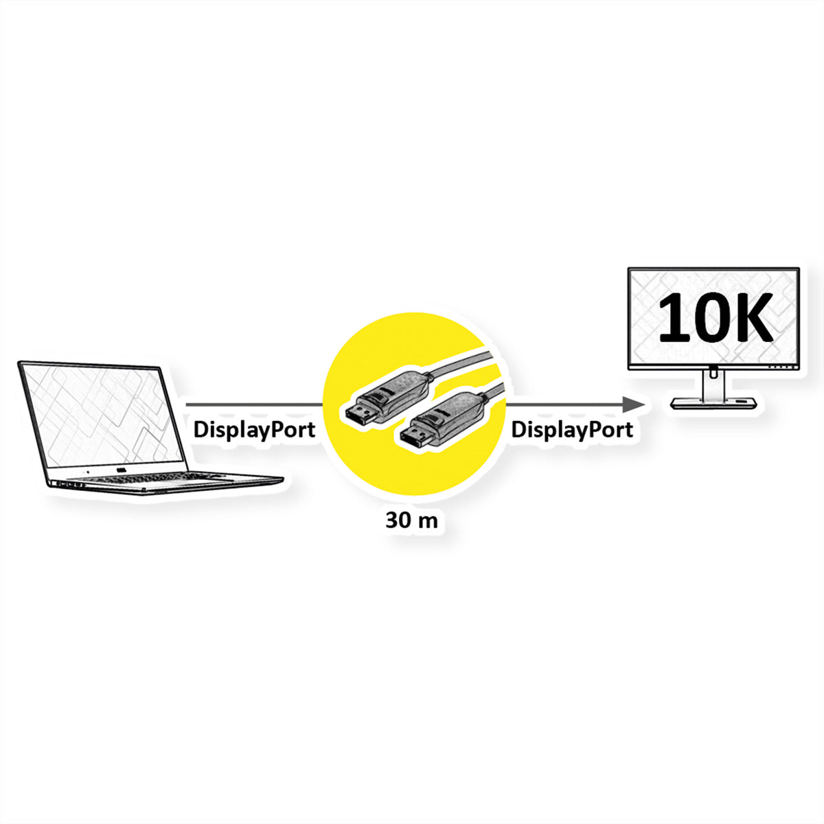 ROLINE DisplayPort Kabel DP 2.1 10K 60 Hz – 30 m – AOC