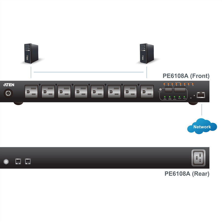ATEN PE6108 – Rack-PDU geschaltet, gemessen, einphasig, 8× IEC C13, 10 A, Stecker IEC C14, 1U horizontal, 2,3 kW