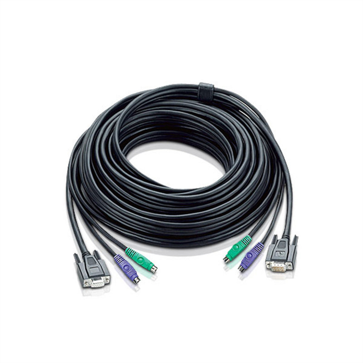 ATEN PS/2 KVM-Kabel – 4× 6-pol Mini-DIN (m) + 1× 15-pol HDB (m) zu 1× 15-pol HDB (w) – 10 m, Schwarz