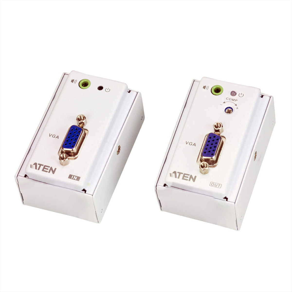 ATEN VE157 – VGA-Extender-Set Wandplatte, über Cat5e/Cat6, VGA Ein/Aus, Stereo-Audio, 1920 × 1200@60 Hz, 150 m