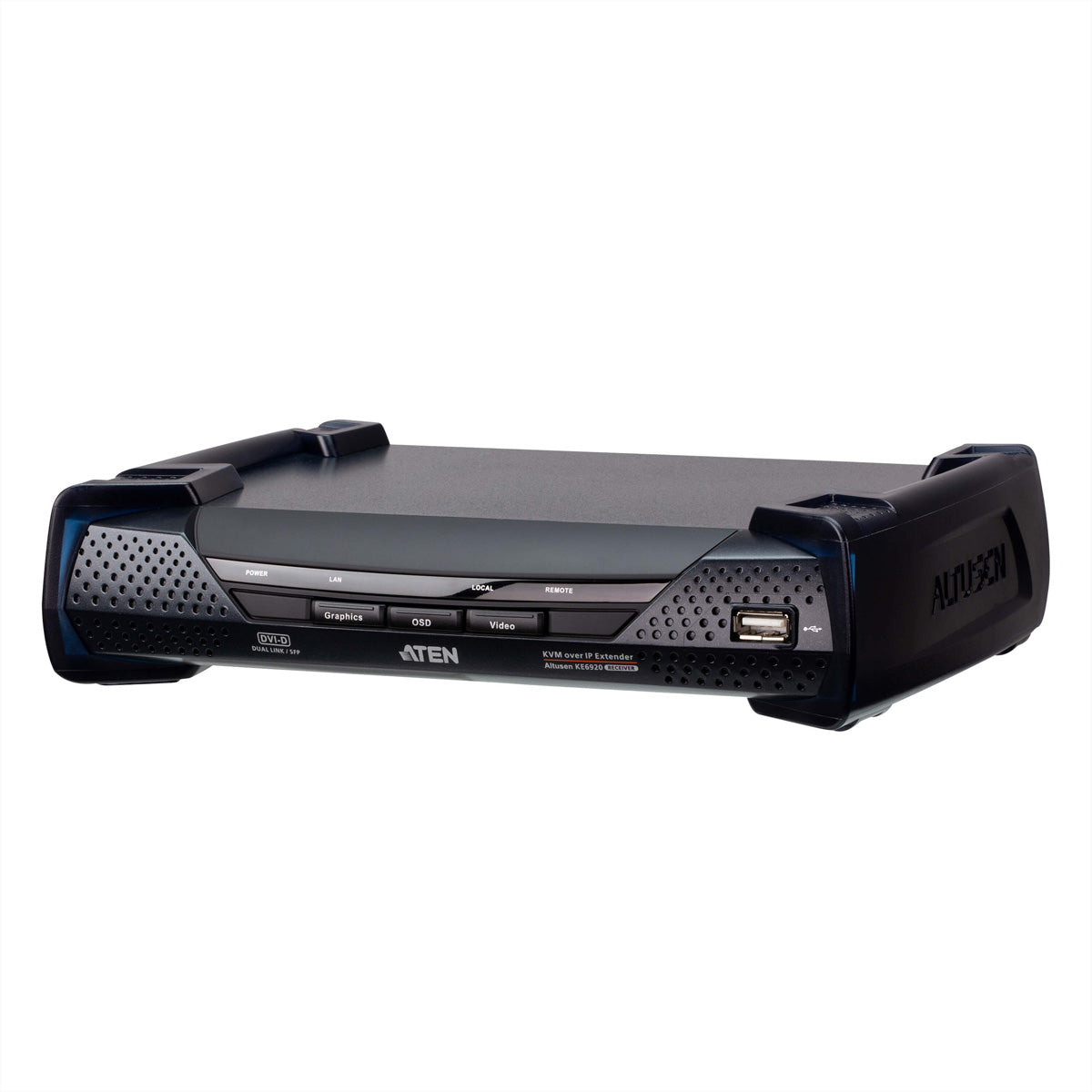 ATEN KE6920R – KVM over IP Empfänger, über IP/Glasfaser (SFP), 1× DVI-D, 4× USB-A, 1× RJ-45, 2× SFP, 2560×2048