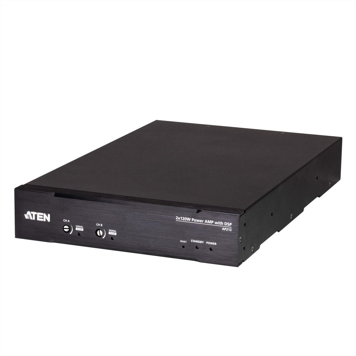ATEN AP212 – Stereo-Vollverstärker, 2×120 W (8 Ω), Euroblock, RS-232, Schwarz