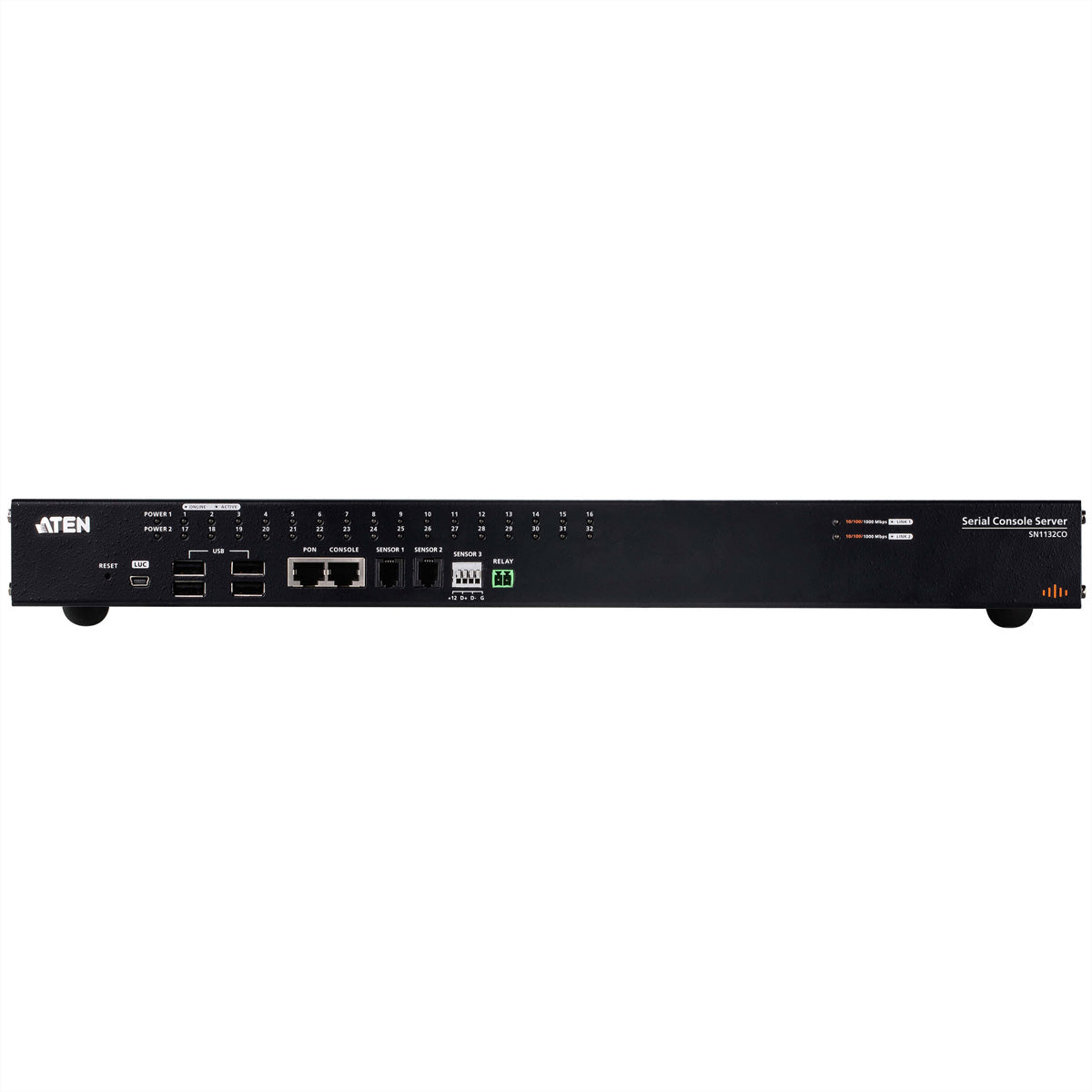 ATEN SN1132CO Serieller Konsolenserver – 32 Ports, 4× USB 2.0, 2× SFP, Duale Stromversorgung, RJ-45 – Schwarz