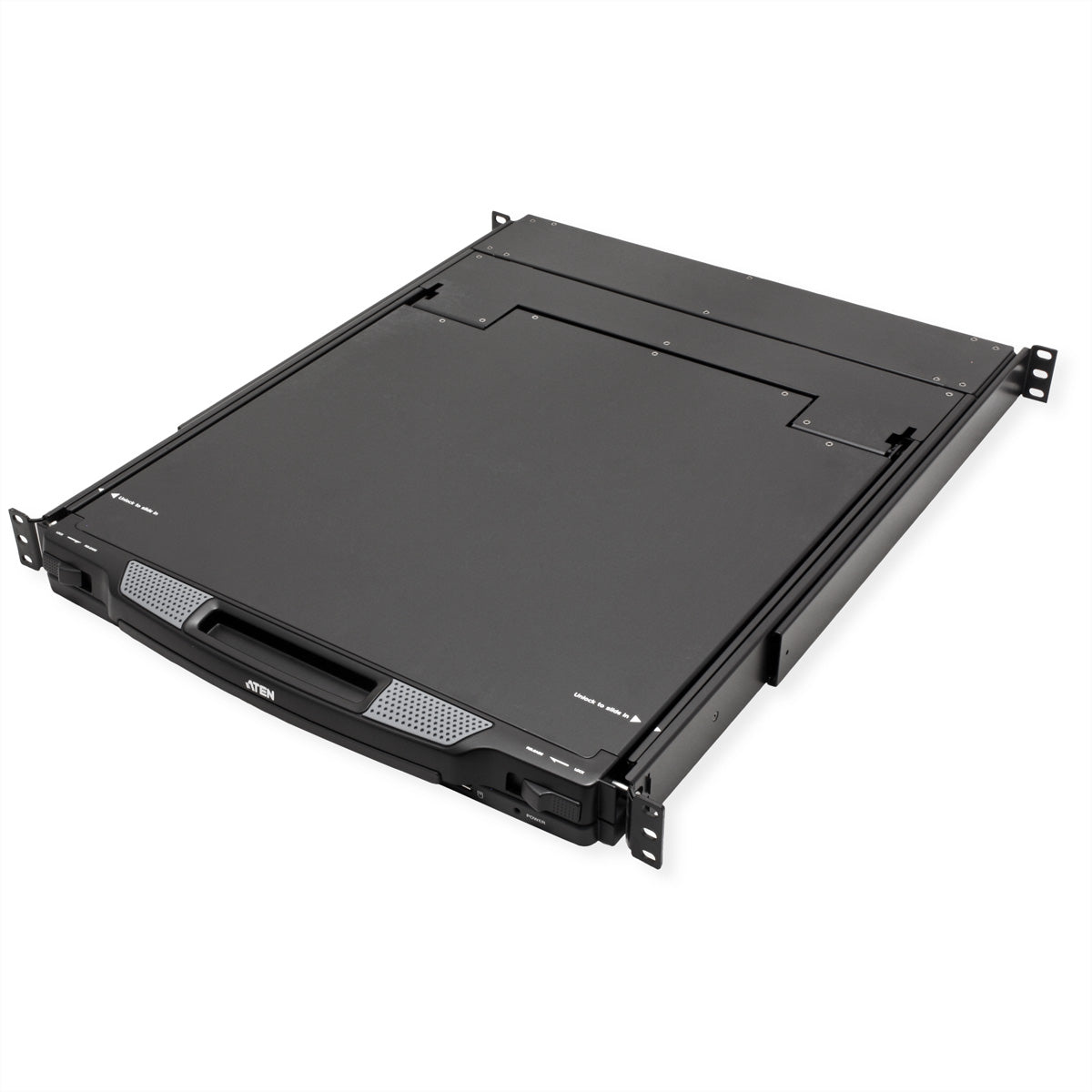 ATEN CL6700MW – 17,3" Rack-LCD-Konsole – 1-Port DVI/HDMI/VGA, 1920 × 1080/60 Hz, USB 2.0, Audio, IT-Layout – 1