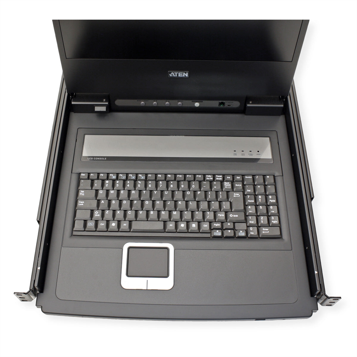 ATEN CL6700MW – 17,3" Rack-LCD-Konsole – 1-Port DVI/HDMI/VGA, 1920 × 1080/60 Hz, USB 2.0, Audio, IT-Layout – 1