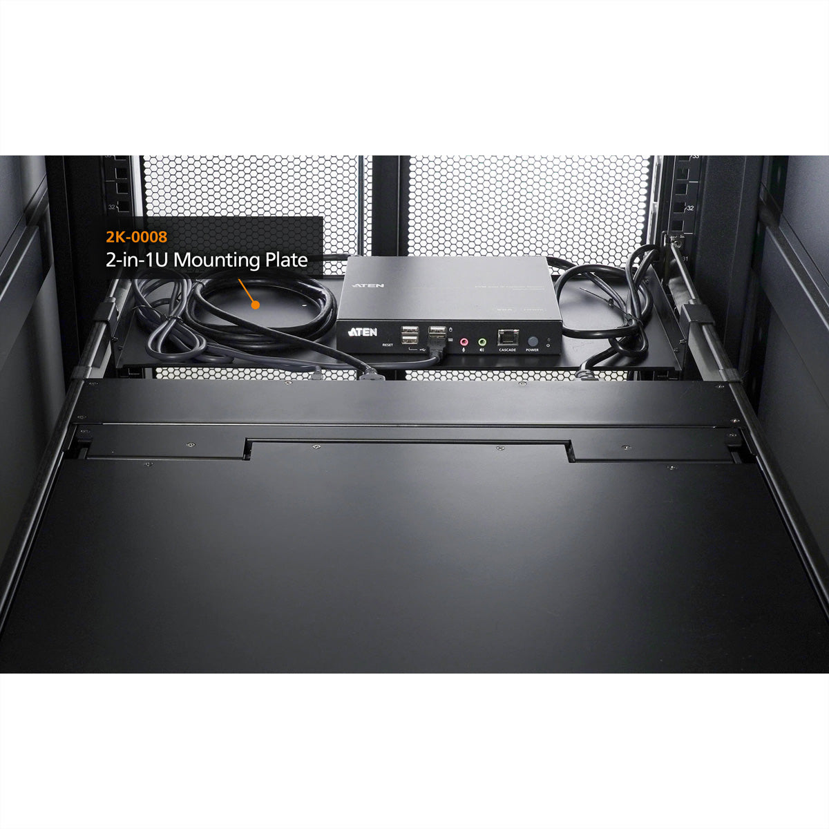 ATEN 2K-0008 – 2-in-1U Montageplatte – Rack 1U, Schwarz, für 2K-0001/2K-0002