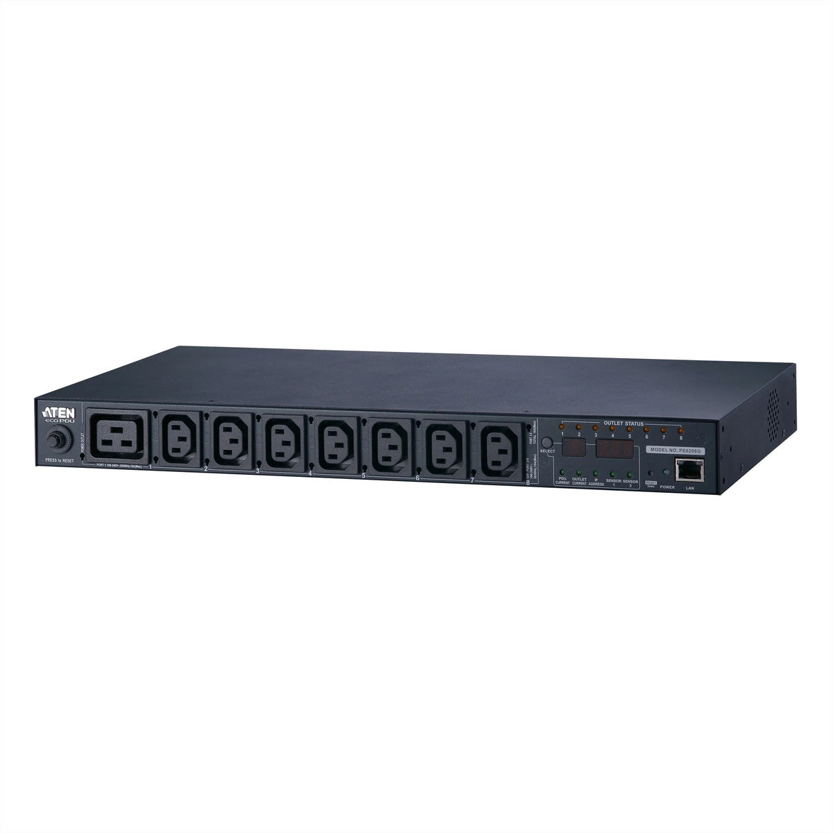ATEN PE6208G – Rack-PDU Überwacht, 8× AC-Ausgänge, 16 A, Stecker IEC C20, 1U horizontal