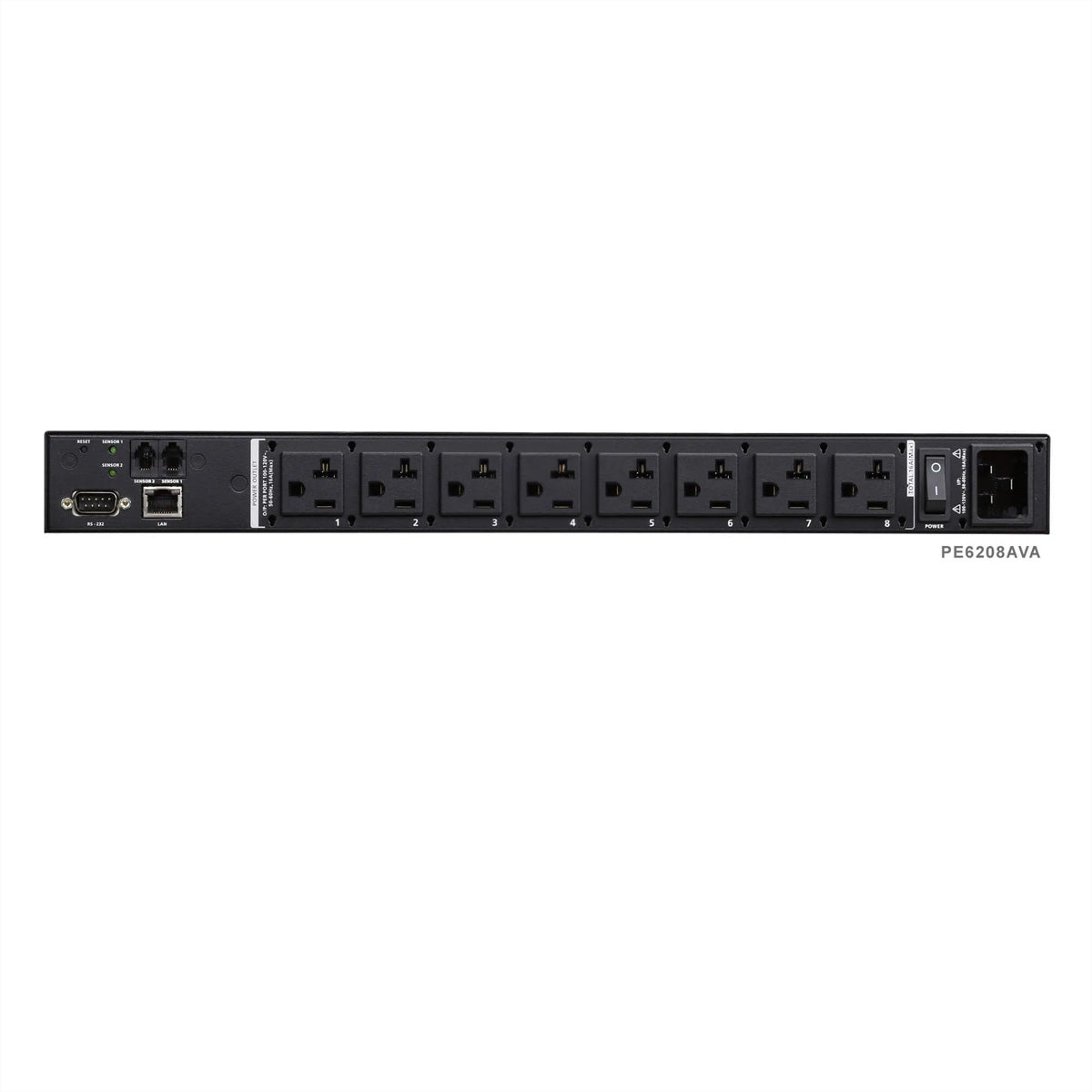 ATEN Controller – 3,7 kW, 100–120 V, 20 A – C20 IN, 8× C13 OUT, 1U – Schwarz – PE6208AV