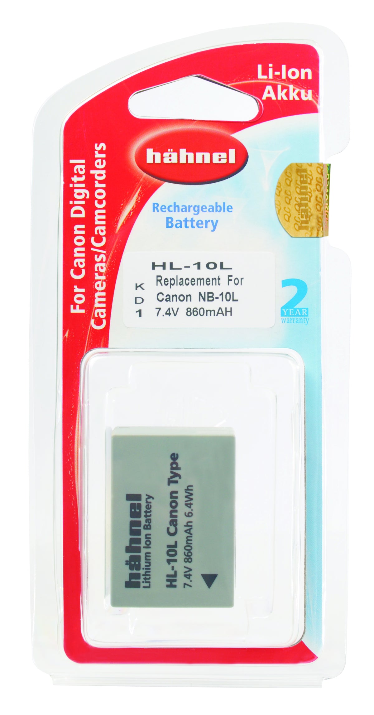 Hahnel Hähnel HL-10L Ersatzakku – 860 mAh, 7,4 V Li-Ion – für Canon NB-10L