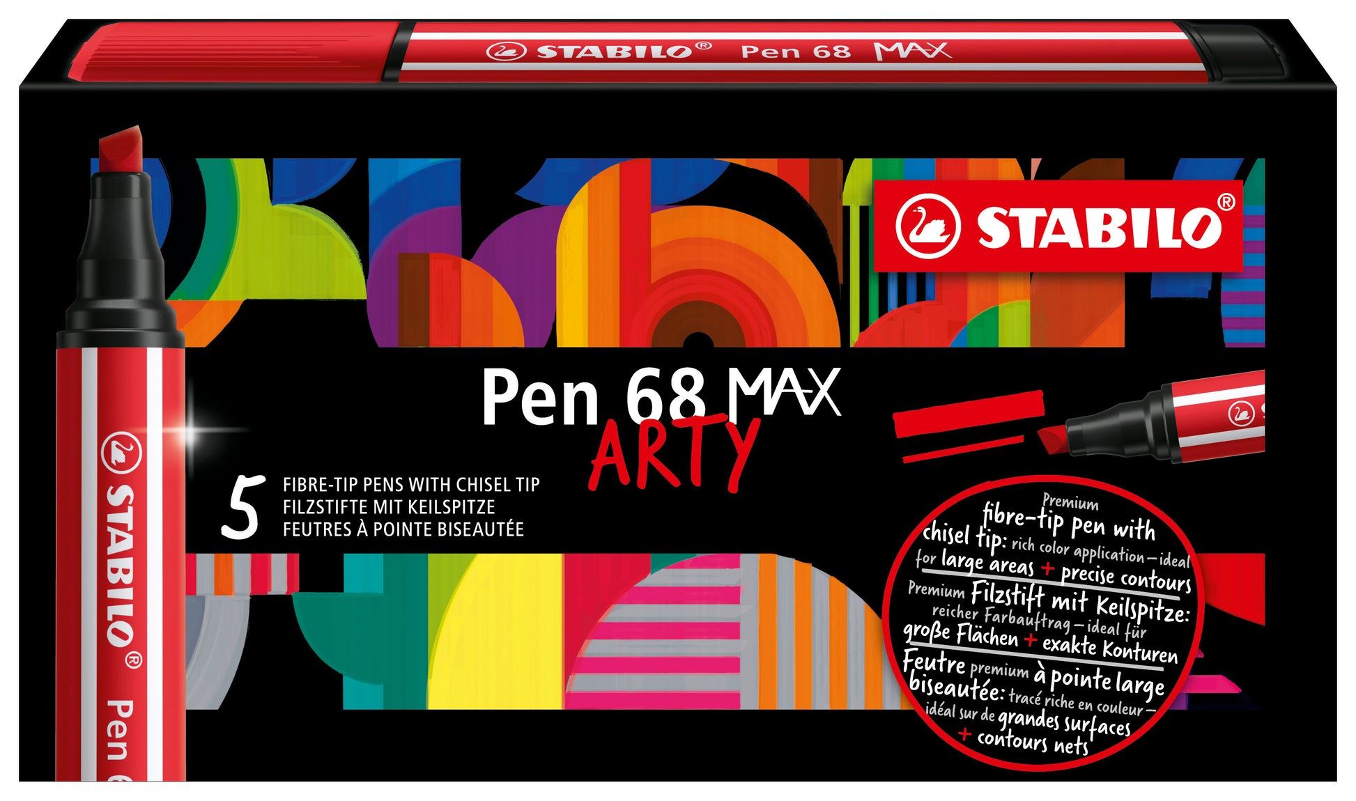 STABILO Pen 68 MAX Filzstift – Keilspitze, 1–5 mm, wasservermalbar, mittelgrau, 5er Set