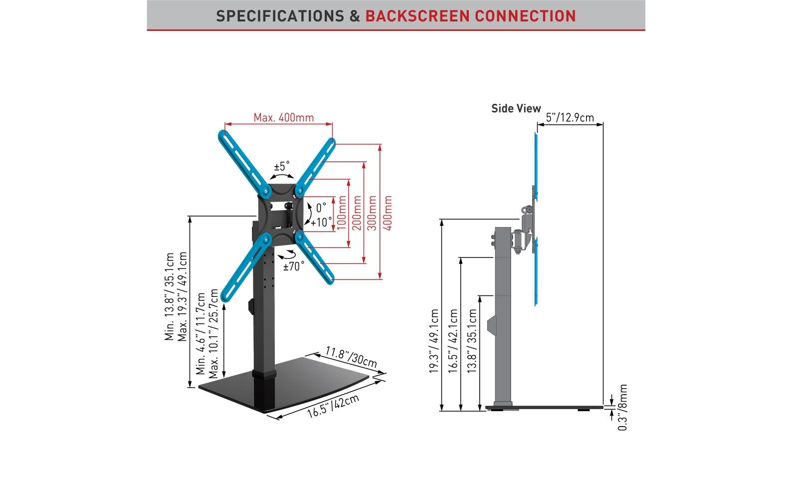 Barkan Mounting Systems Barkan Tischständer – Vollbeweglich – 29–58" – VESA 75×75–400×400 – bis 25 kg, Höhenverstellbar – S320