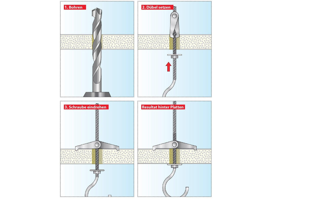 TOX Federklapp Hakendübel Pirat M4 – Ø 7 × 95 mm, Metall, Grau, 2 Stk., für Beton