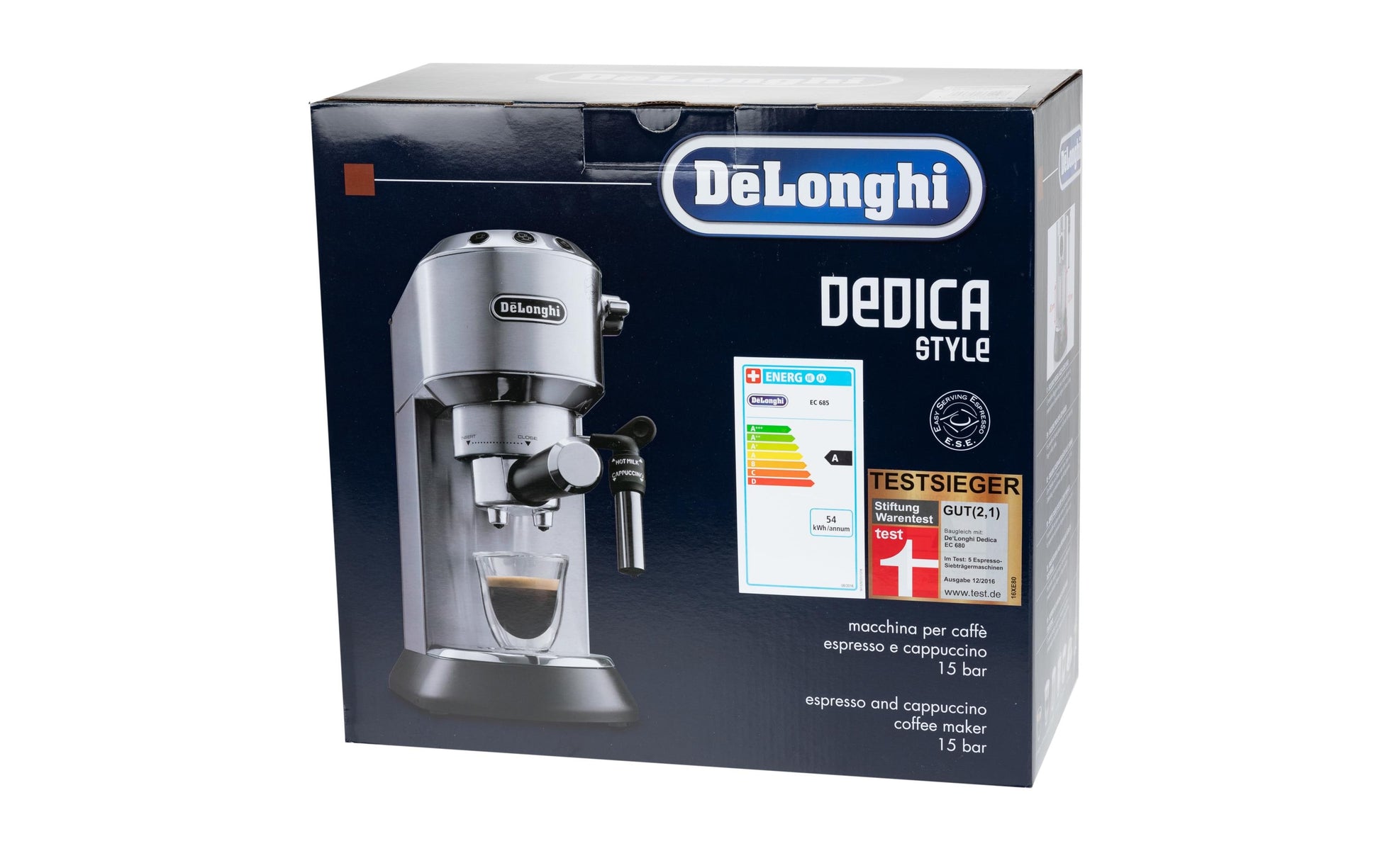 De’Longhi Dedica EC 685.W Siebträgermaschine – für E.S.E.-Pads, 15 bar, 1 l, Weiss