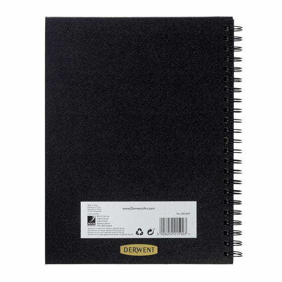 Derwent Skizzenblock – A4 – 110 g/m² – Spiral – 86 Blatt – Schwarz – perforiert