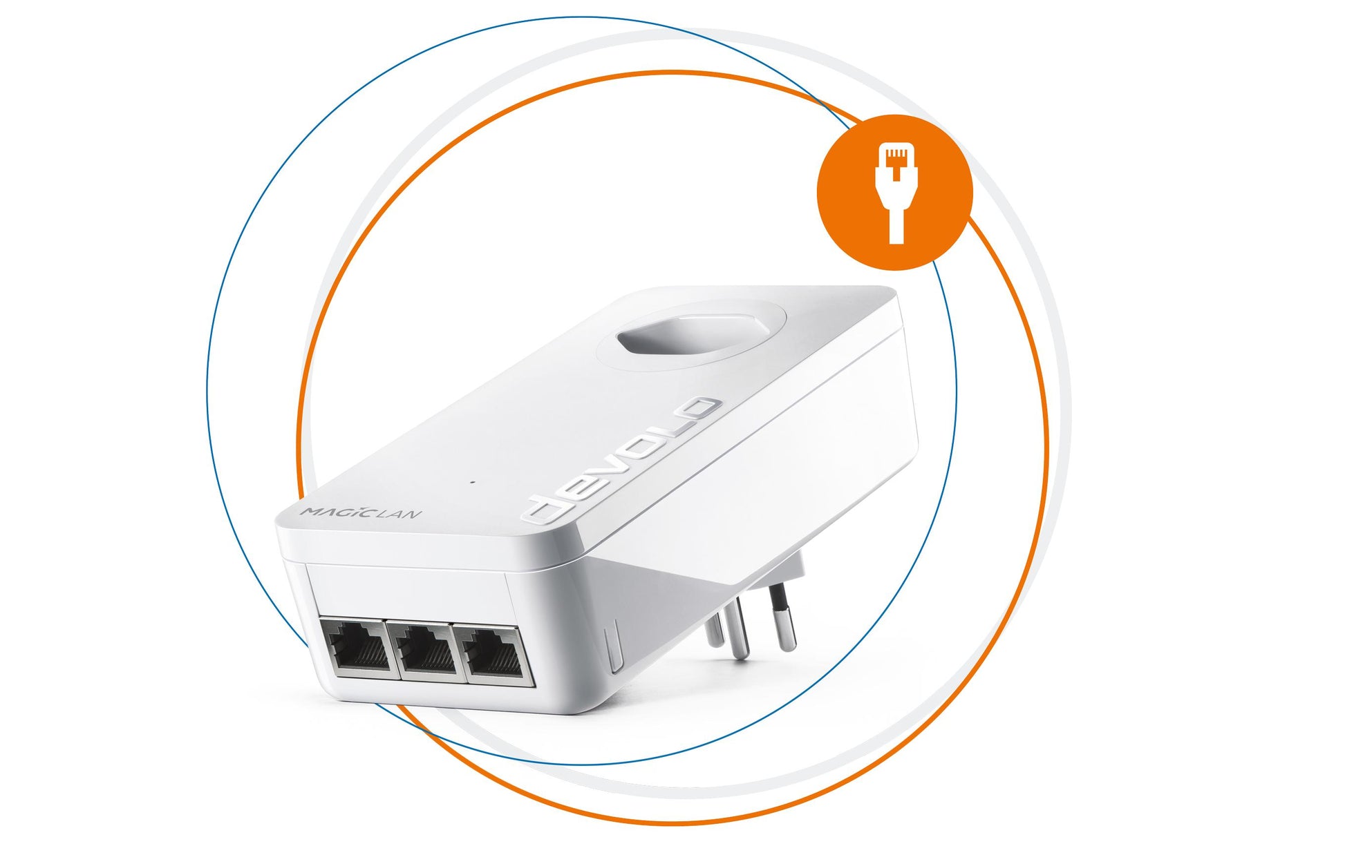 Devolo Magic 2 LAN triple – Powerline-Adapter (G.hn) 2,4 Gbit/s, 3× 1G RJ-45, mit Steckdose, weiss