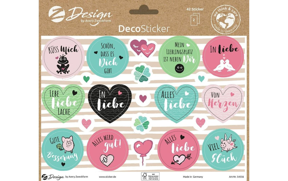 Z-design Sticker – A5, Herz, Mehrfarbig – 2 Bögen