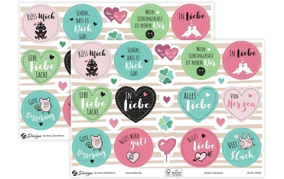 Z-design Sticker – A5, Herz, Mehrfarbig – 2 Bögen
