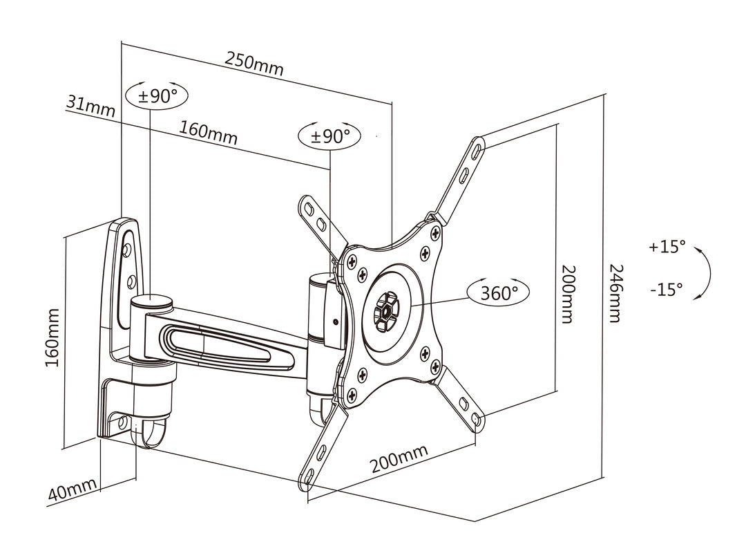 Multibrackets VESA Flexarm 360 II – Wandhalterung, schwenkbar, drehbar, für 32", VESA 100×100, bis 15 kg