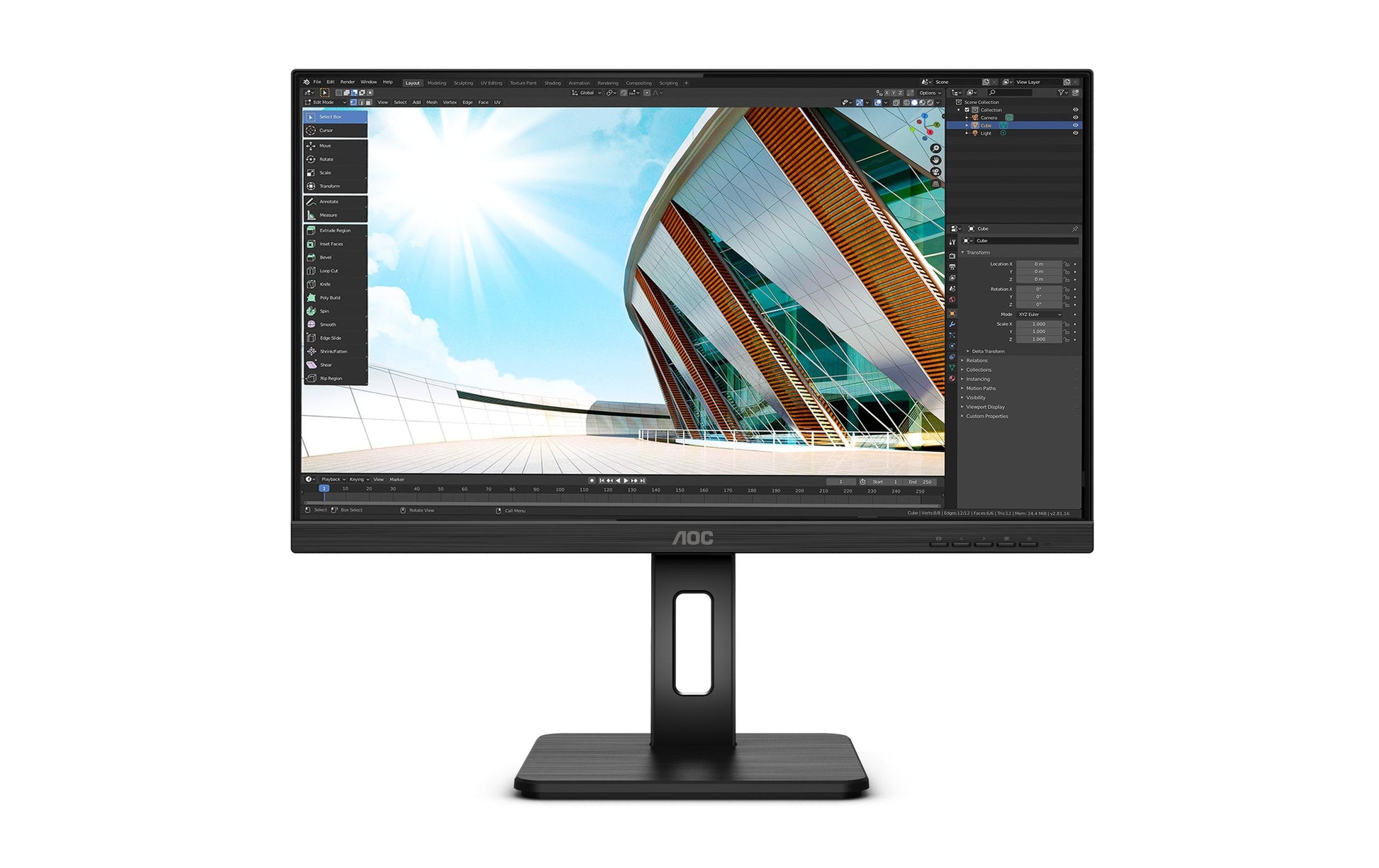 AOC Q24P2Q – Monitor, 23,8", IPS, 75 Hz, 250 cd/m², Lautsprecher, Höhenverstellbar, VESA 100 × 100, Schwarz