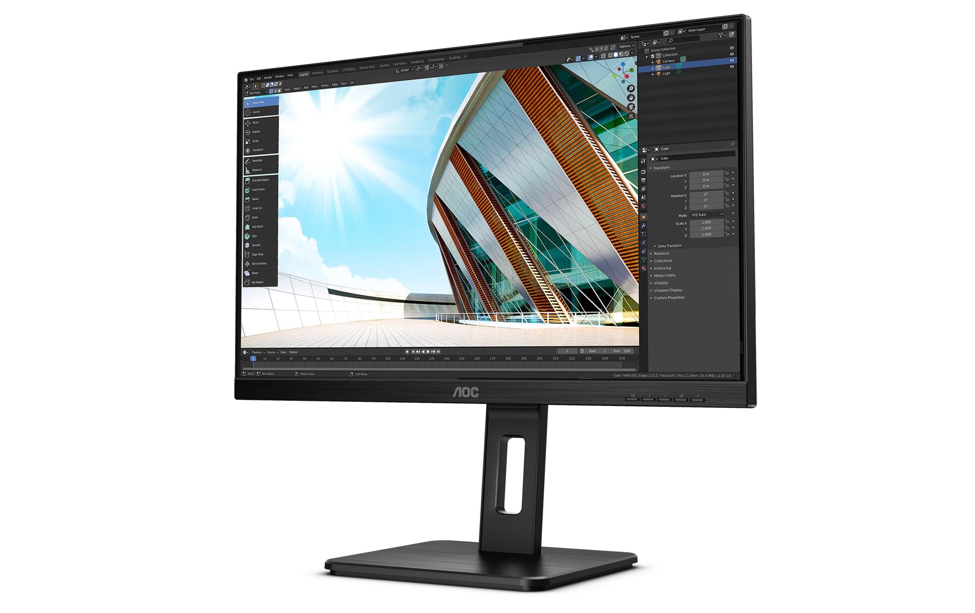 AOC Q24P2Q – Monitor, 23,8", IPS, 75 Hz, 250 cd/m², Lautsprecher, Höhenverstellbar, VESA 100 × 100, Schwarz