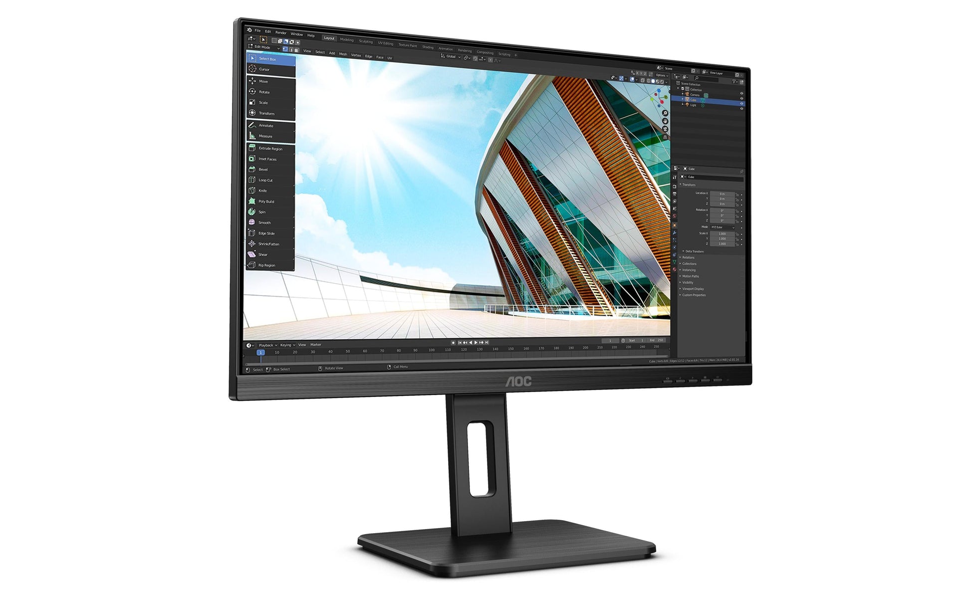AOC Q24P2Q – Monitor, 23,8", IPS, 75 Hz, 250 cd/m², Lautsprecher, Höhenverstellbar, VESA 100 × 100, Schwarz