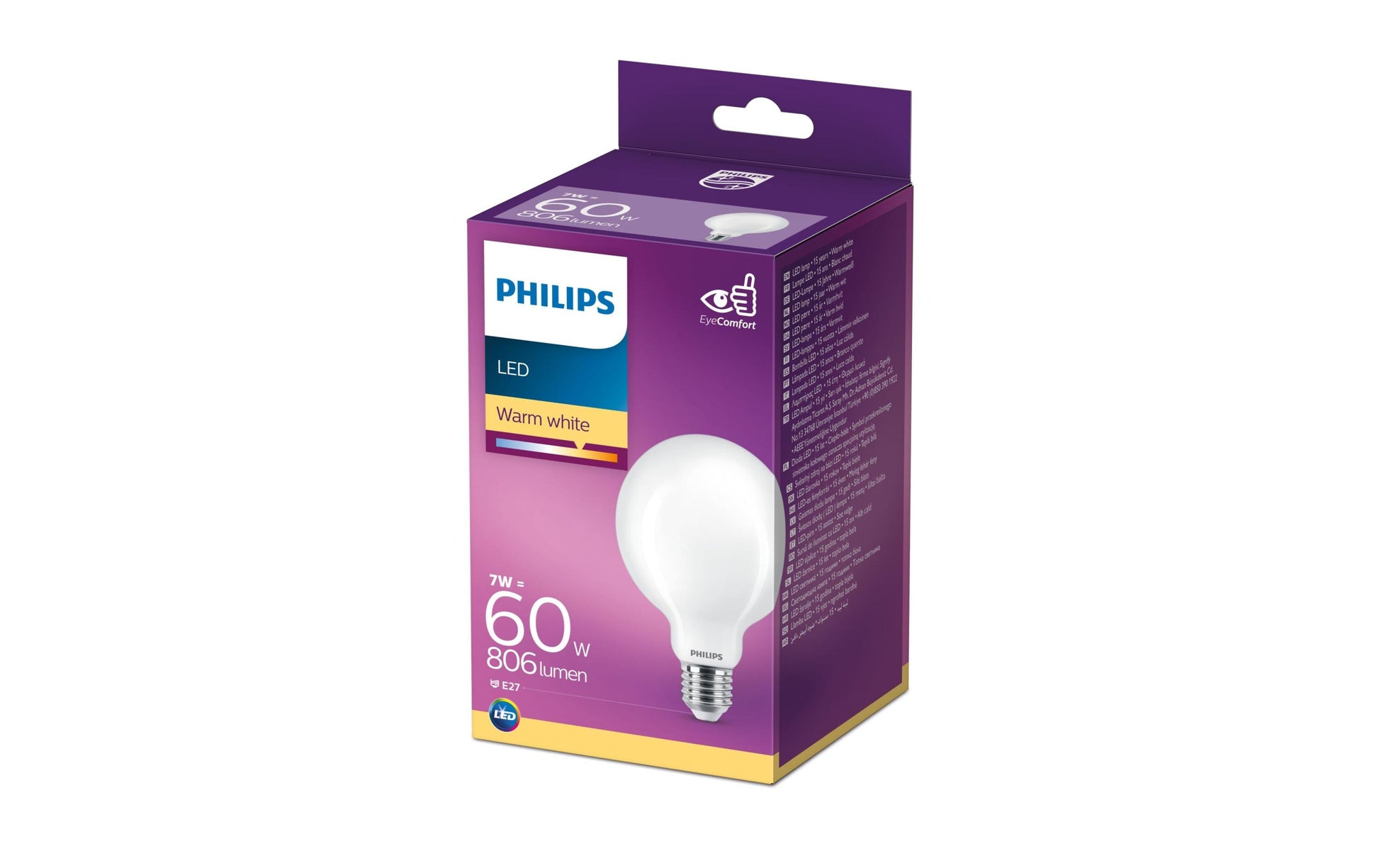 Philips by Signify Philips Leuchtmittel E27 G93 – Warmweiss 2700 K, 806 lm, 7 W – 1 Stk., Matt