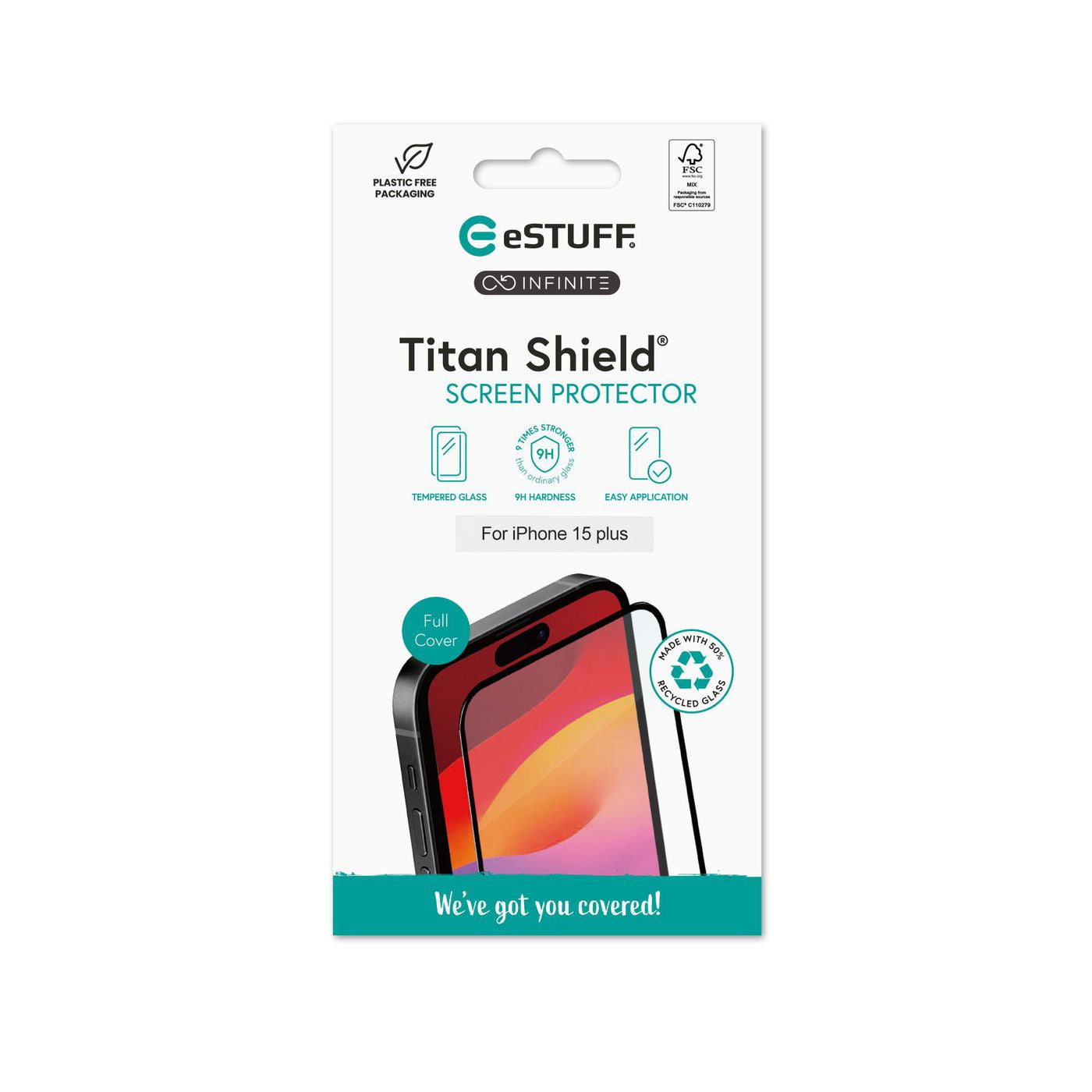 eSTUFF Displayschutz (Panzerglas), Full Cover – für iPhone 15 Plus