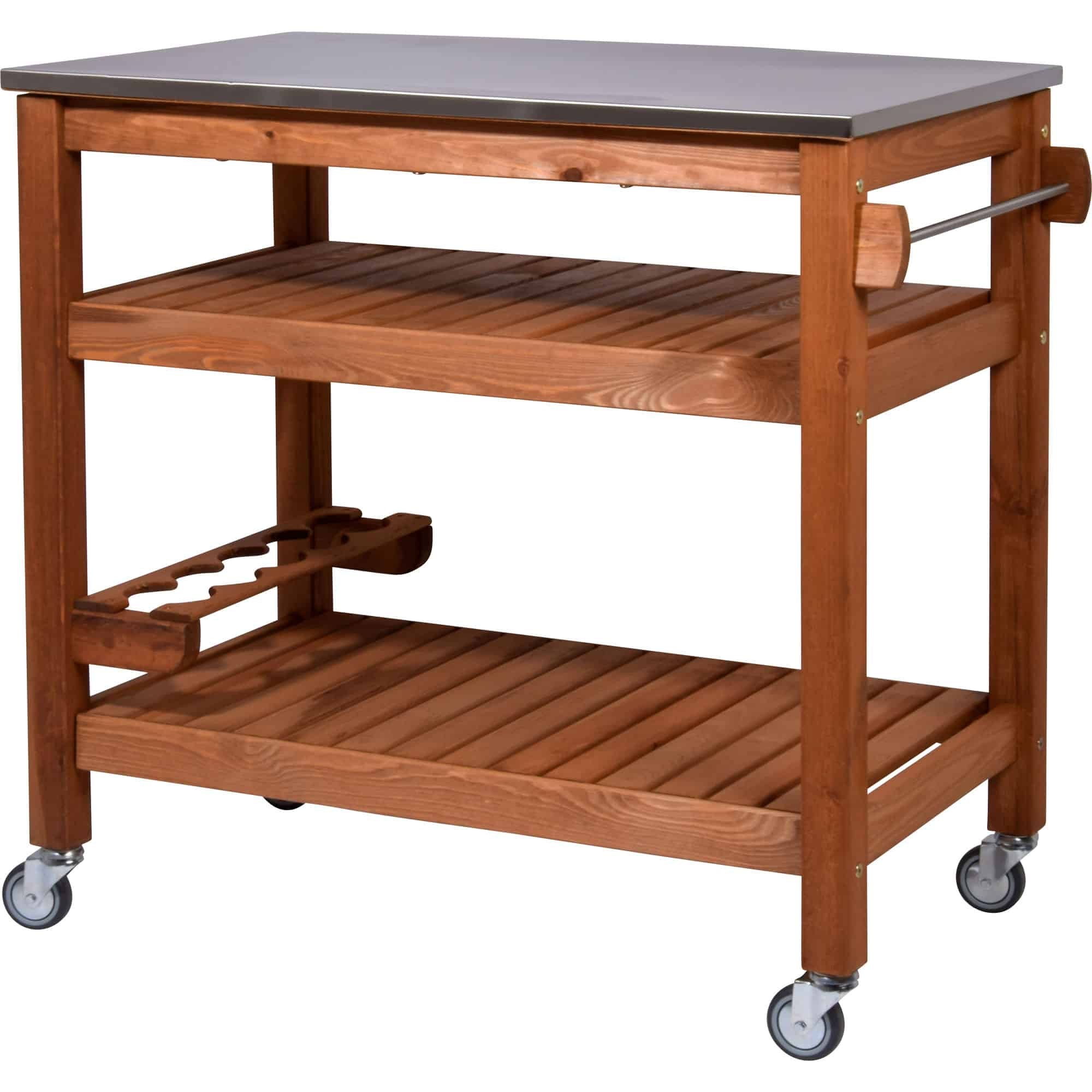 Dobar Beistellwagen 1-teilig – Braun – Pinienwald – Tisch 94 × 58 × 90 cm – für draussen