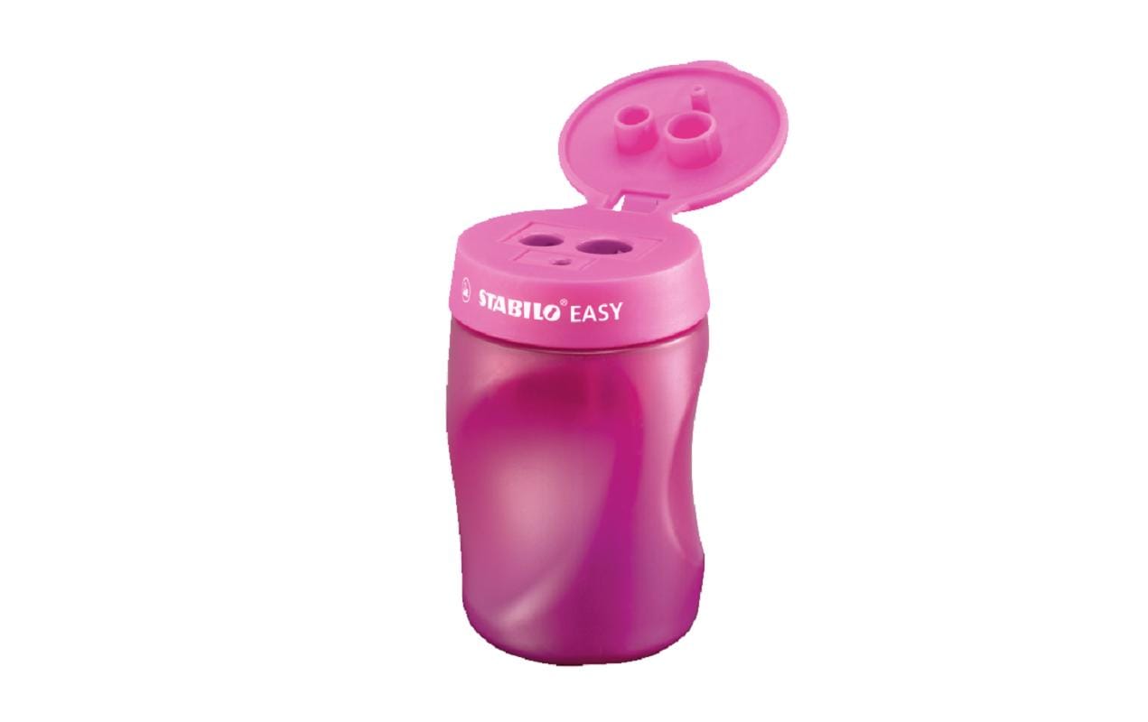 STABILO EASYsharpener Dreifach-Spitzdose – für Linkshänder – Kunststoff – Pink – Kindersicherung