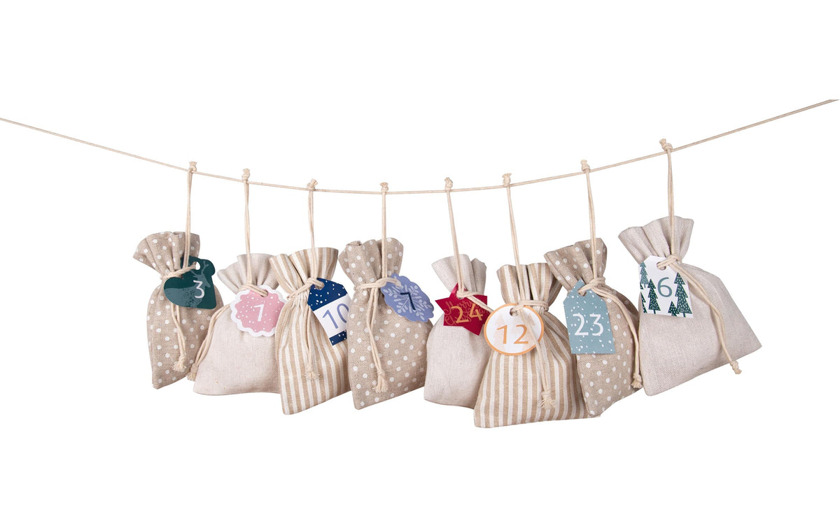 Folia Basic – Adventskalender – Weihnachten – 10 × 13 cm – 24 Beutel – Baumwolle/Polyester