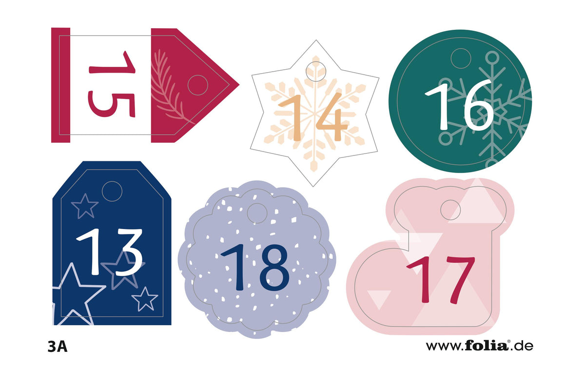 Folia Basic – Adventskalender – Weihnachten – 10 × 13 cm – 24 Beutel – Baumwolle/Polyester