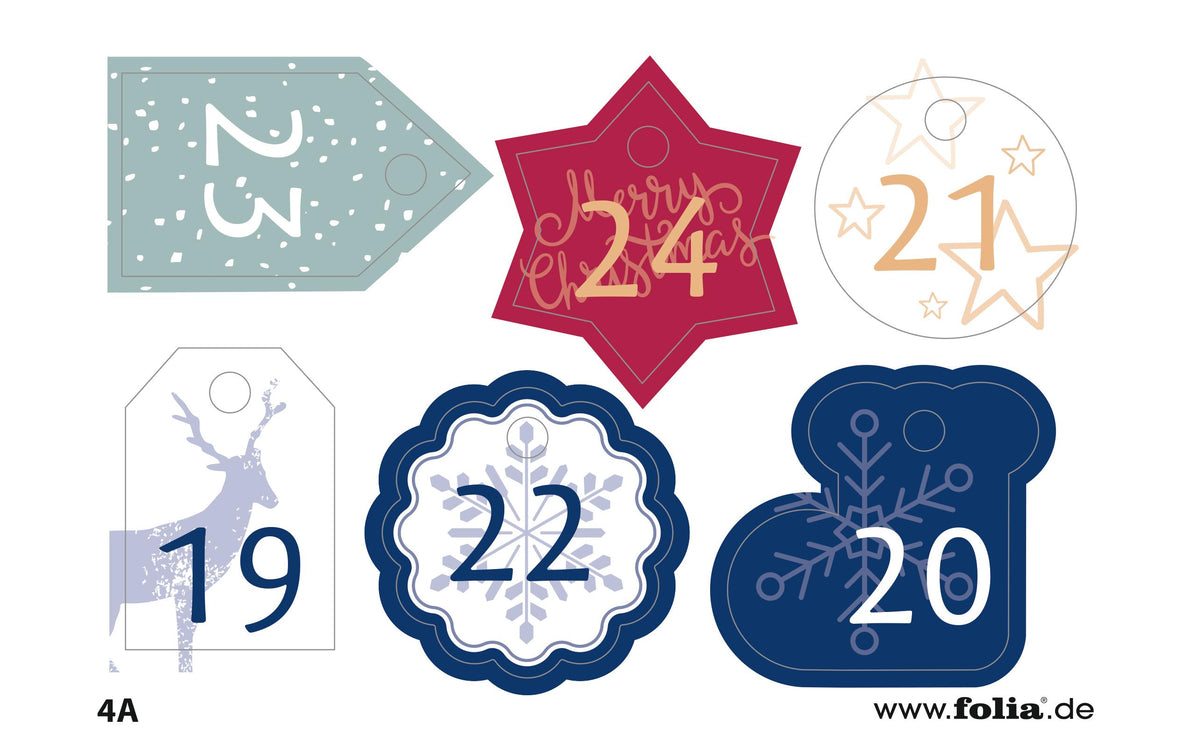 Folia Basic – Adventskalender – Weihnachten – 10 × 13 cm – 24 Beutel – Baumwolle/Polyester