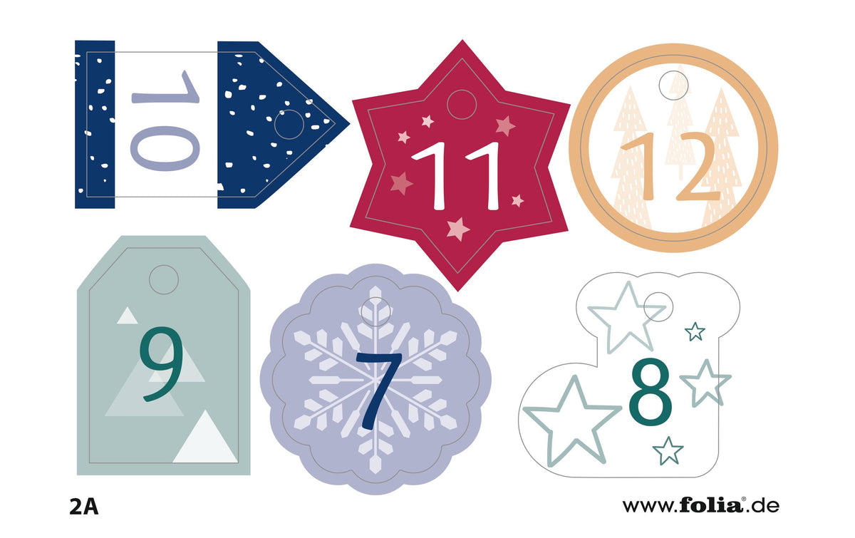 Folia Basic – Adventskalender – Weihnachten – 10 × 13 cm – 24 Beutel – Baumwolle/Polyester
