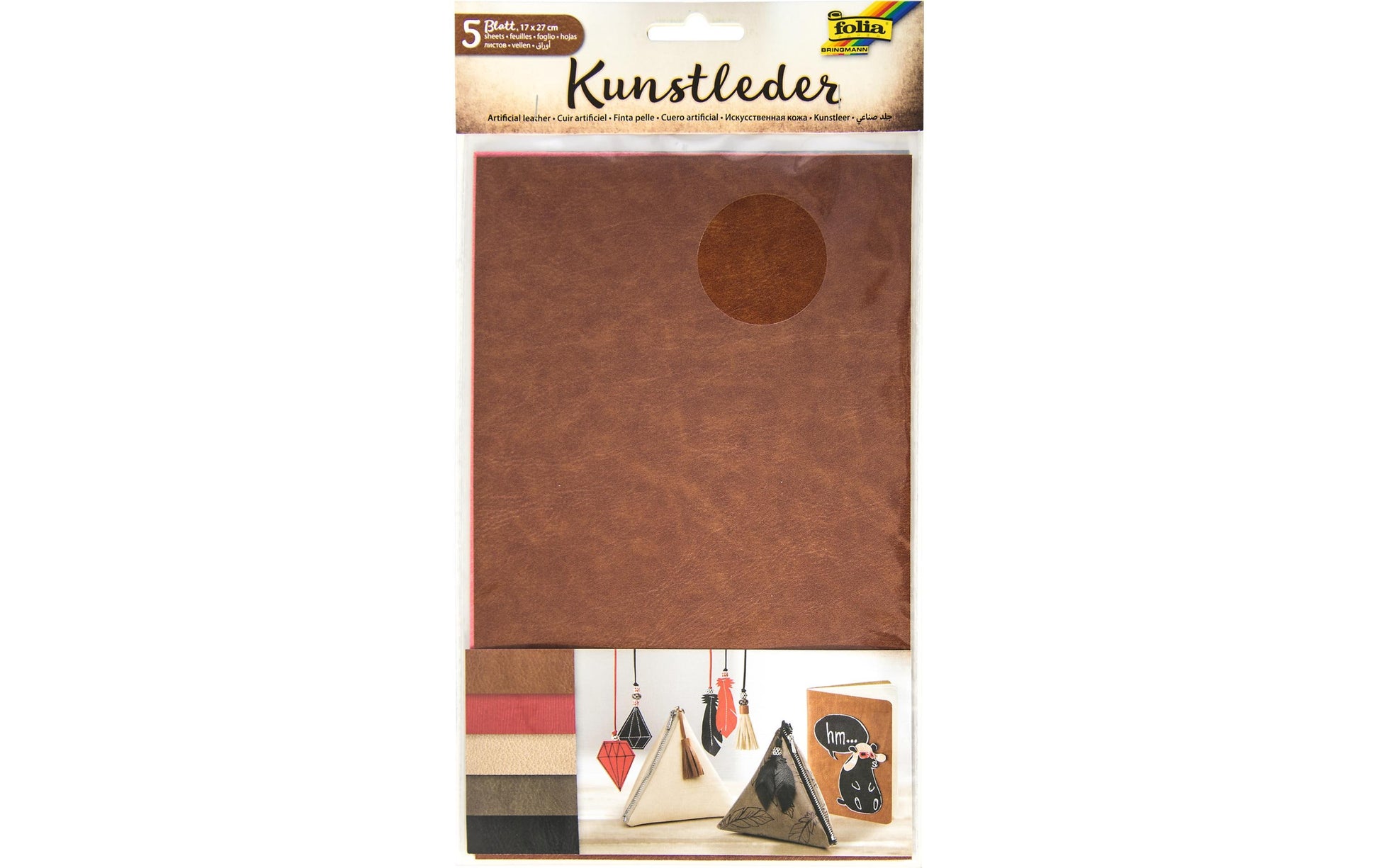 Folia Kunstleder, Beige, Schwarz, Braun, Grau, Rot, 17 × 27 cm, 5 Stk.