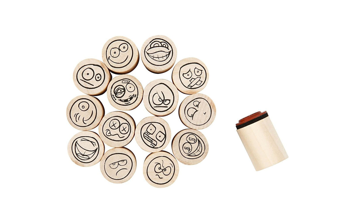 Creativ Company Stempel-Set – Smiley – 15 Stempel – Holz – Ø 20 × 26 mm
