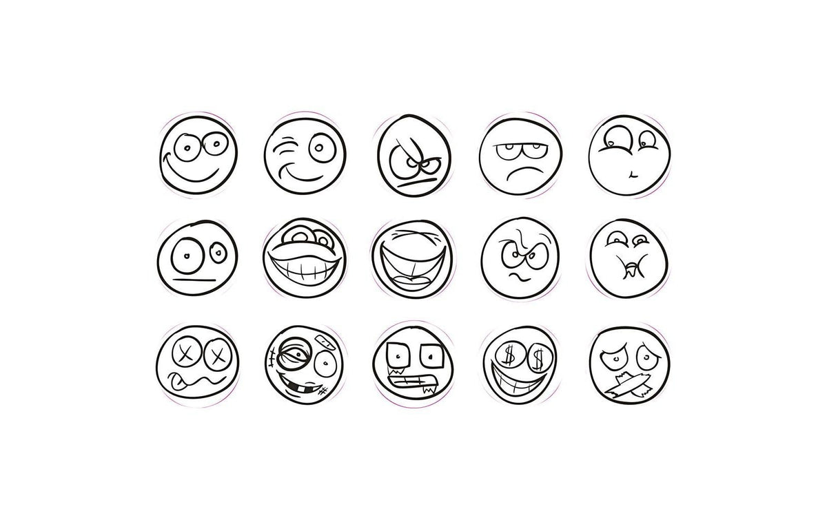 Creativ Company Stempel-Set – Smiley – 15 Stempel – Holz – Ø 20 × 26 mm